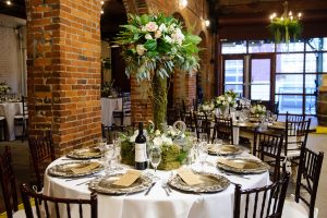 Winery Themed Wedding Table Setting and Brick Arches