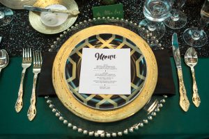 Finer Things Emerald and Gold themed Wedding Menu