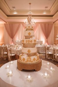 Finer Things Event Planning Glam Wedding Cake and Chandelier
