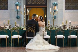 Emerald and Gold themed Wedding Bride and Groom
