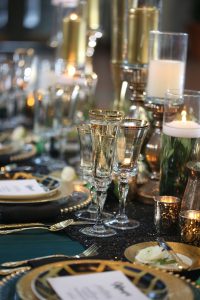 Emerald and Gold Glassware and Wedding Menu Ideas